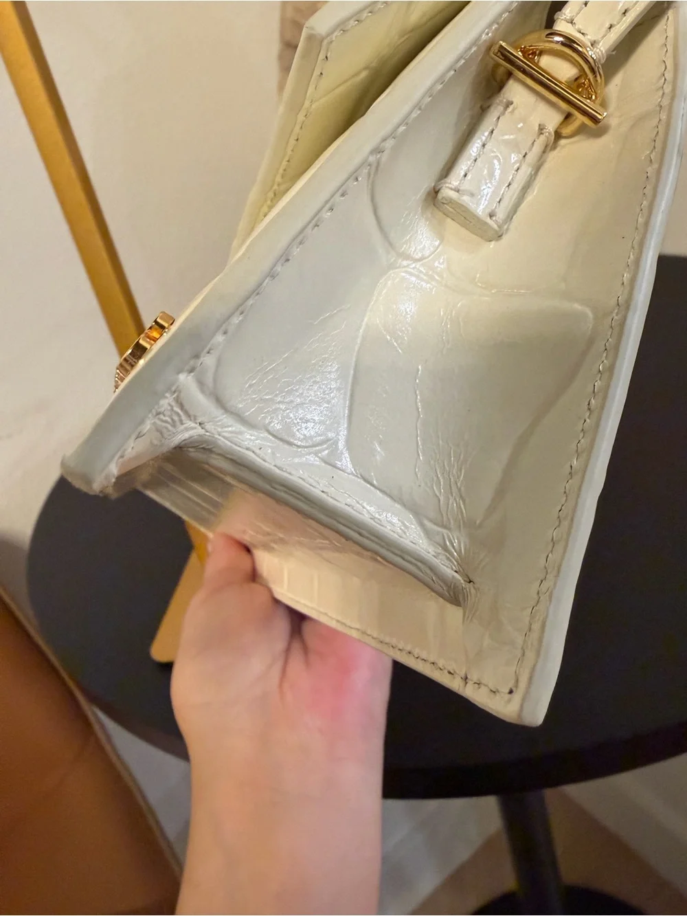 Jacquemus White Croc-Embossed Bambino Long Shoulder Bag with Gold Logo